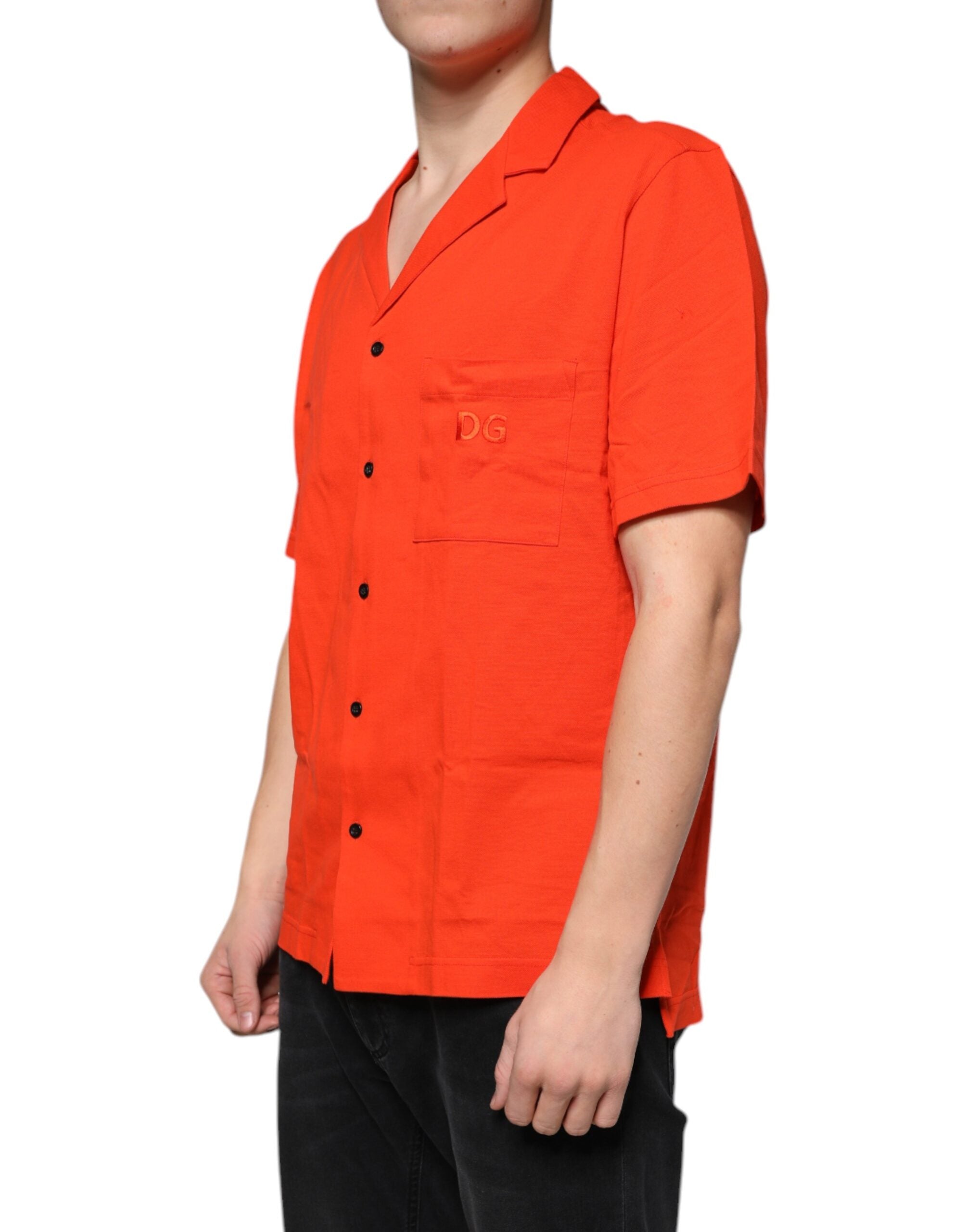 Dolce & Gabbana orange cotton button-front polo shirt